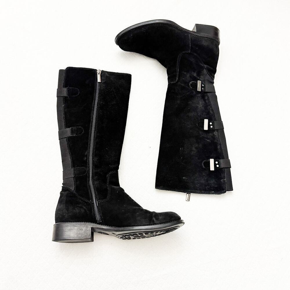 Aquatalia Unicorn Black Suede Leather Knee High Riding Boots Size 36